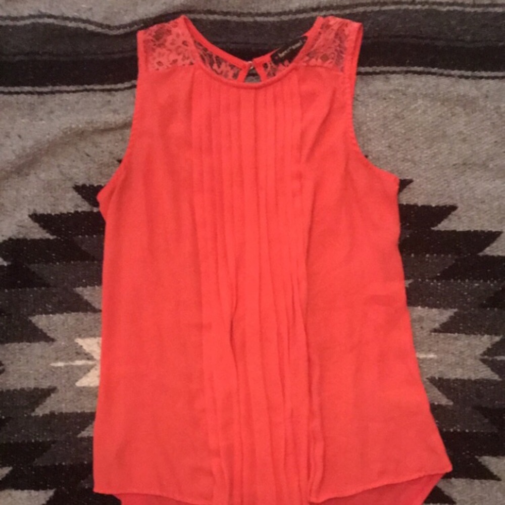 Coral Pleated Sleeveless Blouse